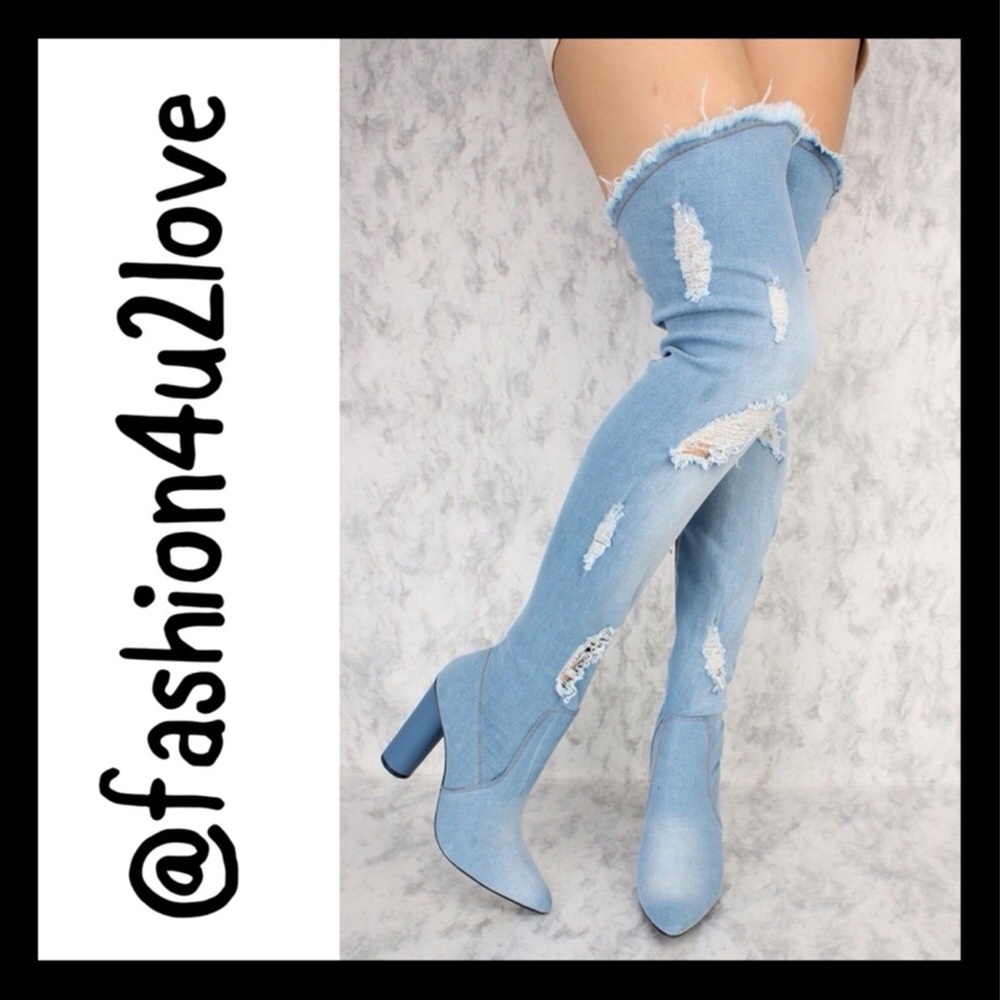 ❤️Size 7.5 Cape Robbin Denim Thigh High Boots - Picture 2 of 6